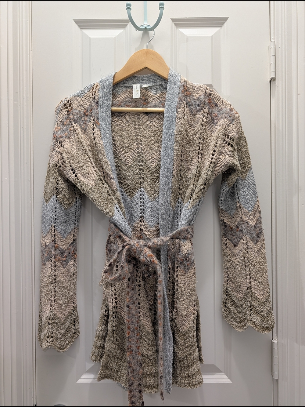 Anthropologie Neutral Mix Open-Front Belted Cardigan